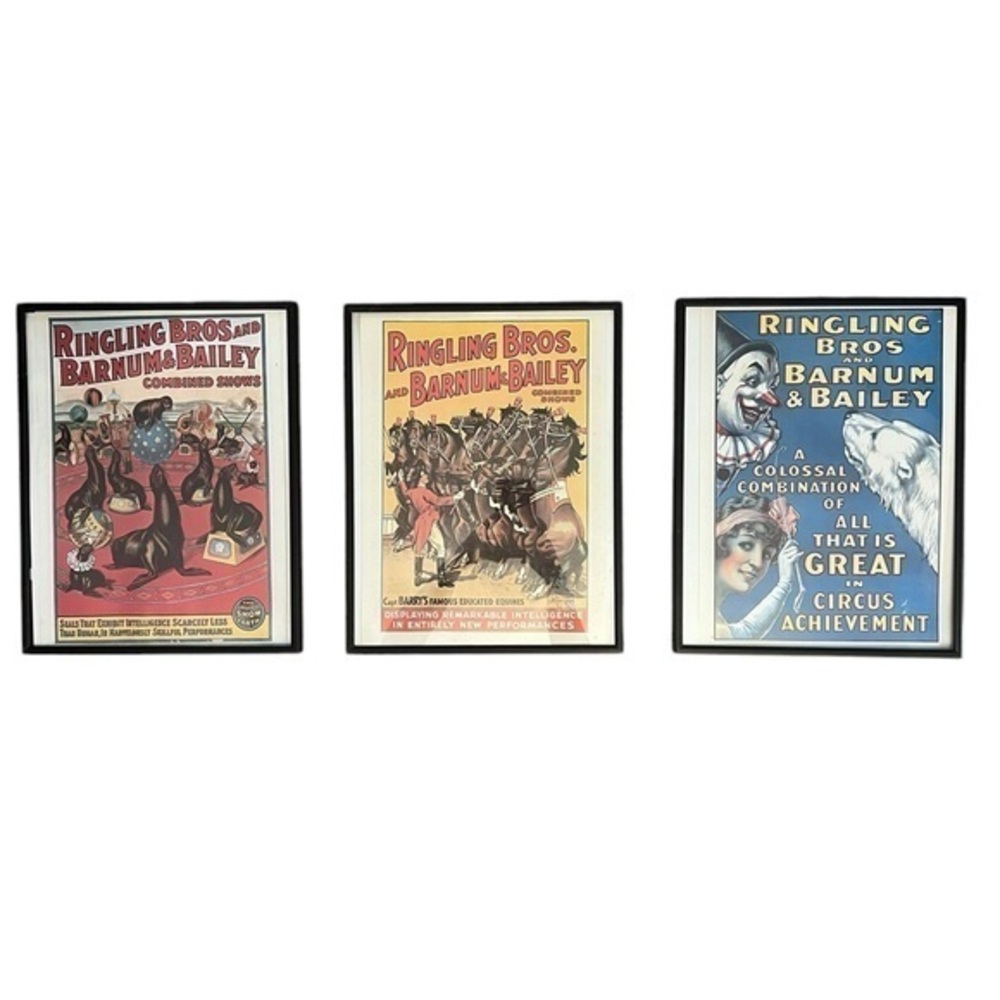 Set of 3 Ringling Bros and Barnum & Bailey Circus Framed Vintage Small Posters